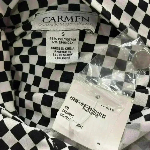 Carmen Marc Valvo Checkered Button down Blouse - Picture 5 of 11
